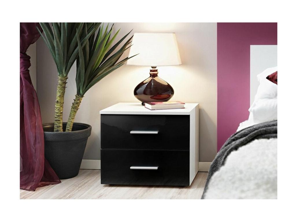Boisona Bedside Table 50cm White / Black Drawers CZIT75482