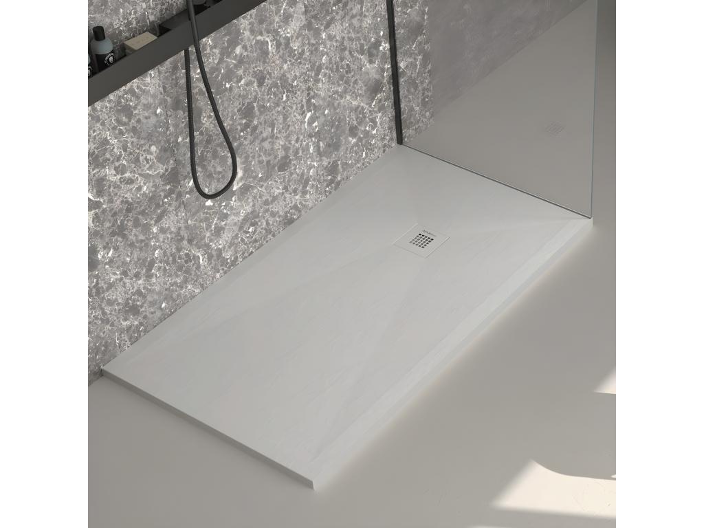 Light grey shower tray with slate finish, Nobellea coloured grate - 150x90 cm FLOA07079