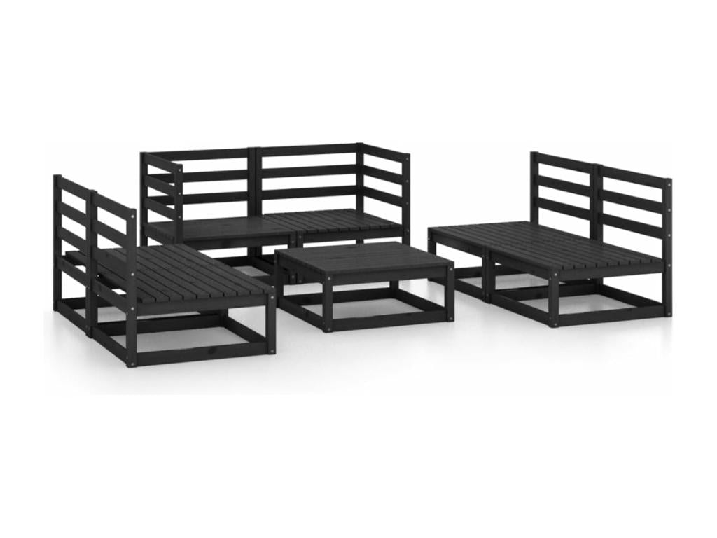 7-piece black solid pine wood garden furniture set RBAD64810