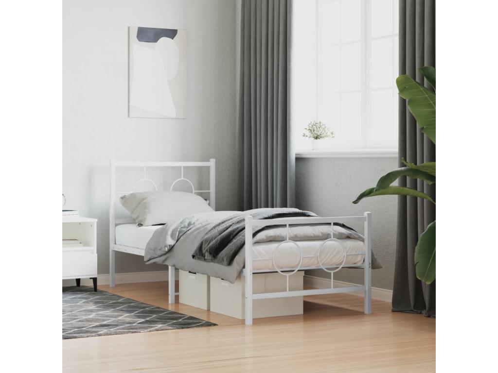 Metal bed frame with headboard and footboard, white, 80x200 cm, OCTR37582