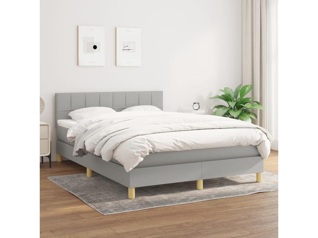 Upholstered bed base with mattress, light grey, 140x190cm, fabric QVXW39134