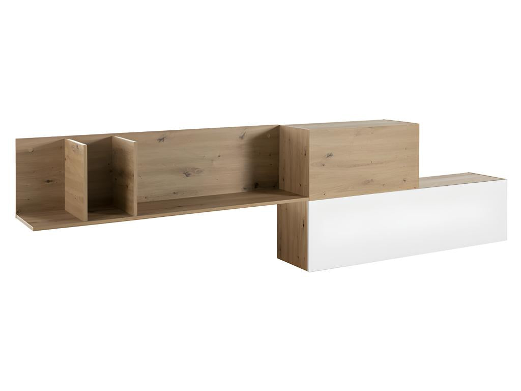 Asymmetrical wall shelf 270 cm, white lacquered oak finish - Boisona GTVZ64283