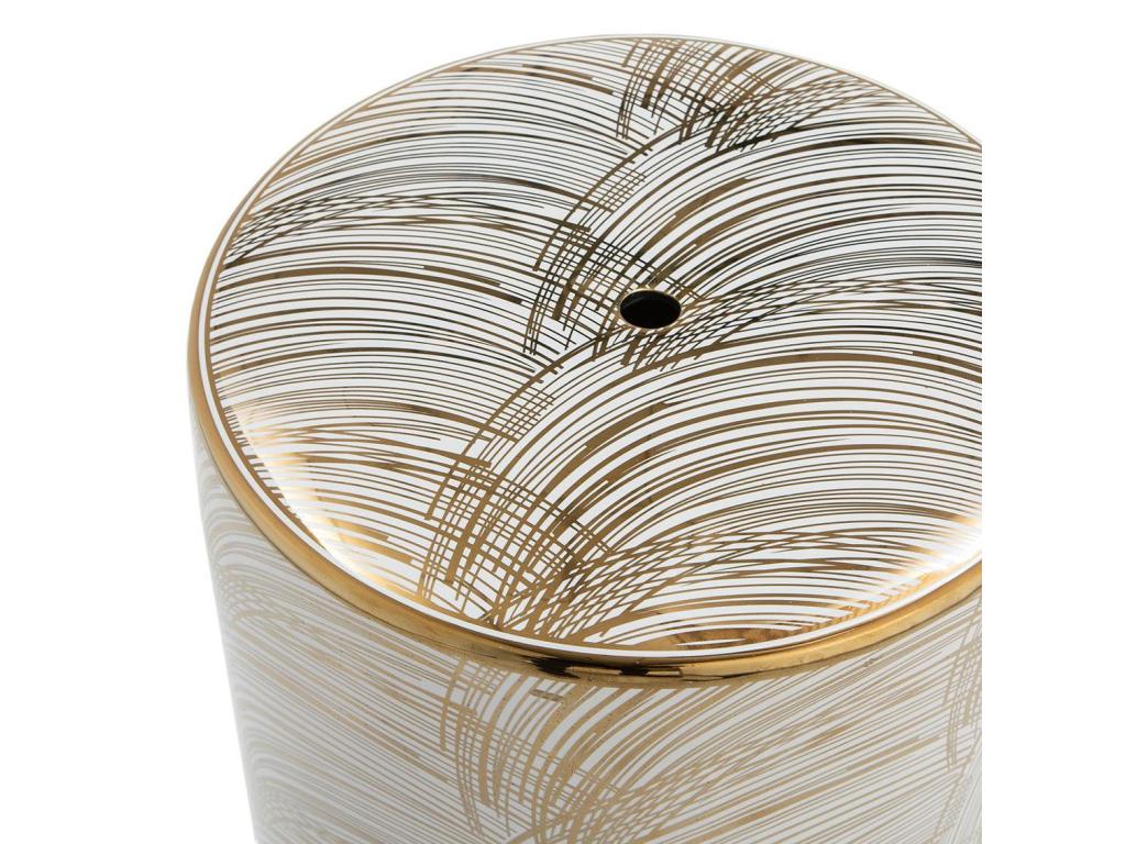 Boisona FNNU24134 White and Gold Ceramic Round Low Stool