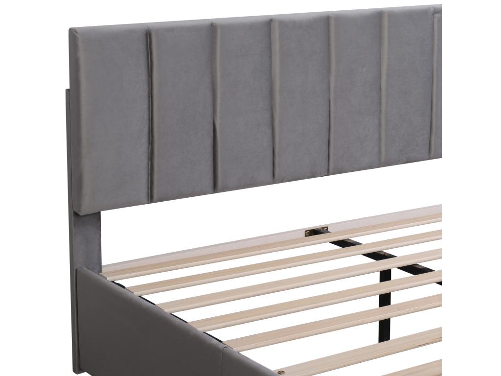 Upholstered velvet adult bed 160x200cm with 4 drawers, adjustable headboard, and slatted base by Boisona - Grey ZBOS40011