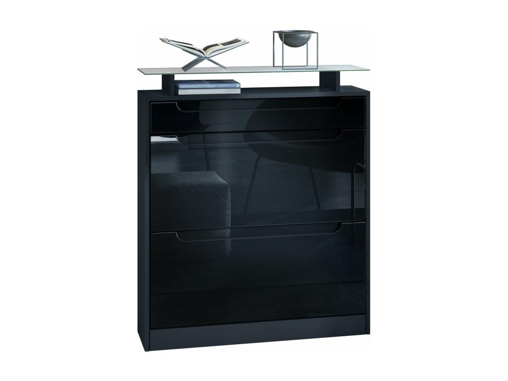 Matte Black and High Gloss Black Shoe Cabinet 89x104x23 cm XACH99680