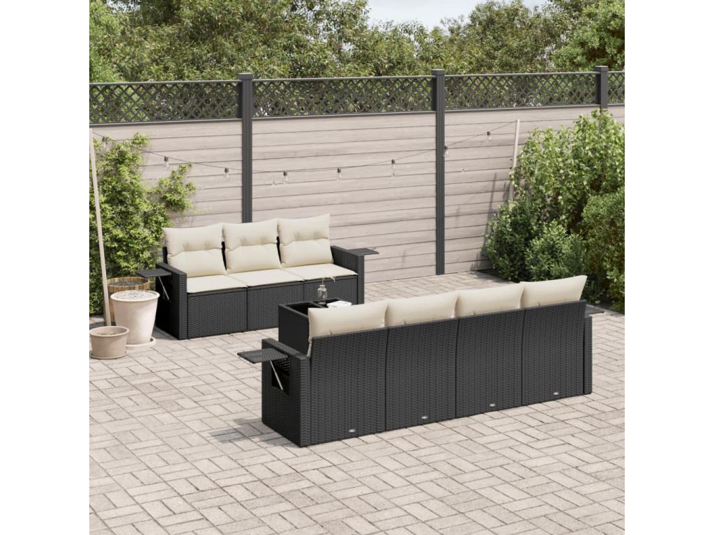 8-piece garden furniture set with cushions, black resin wicker PAKN02205