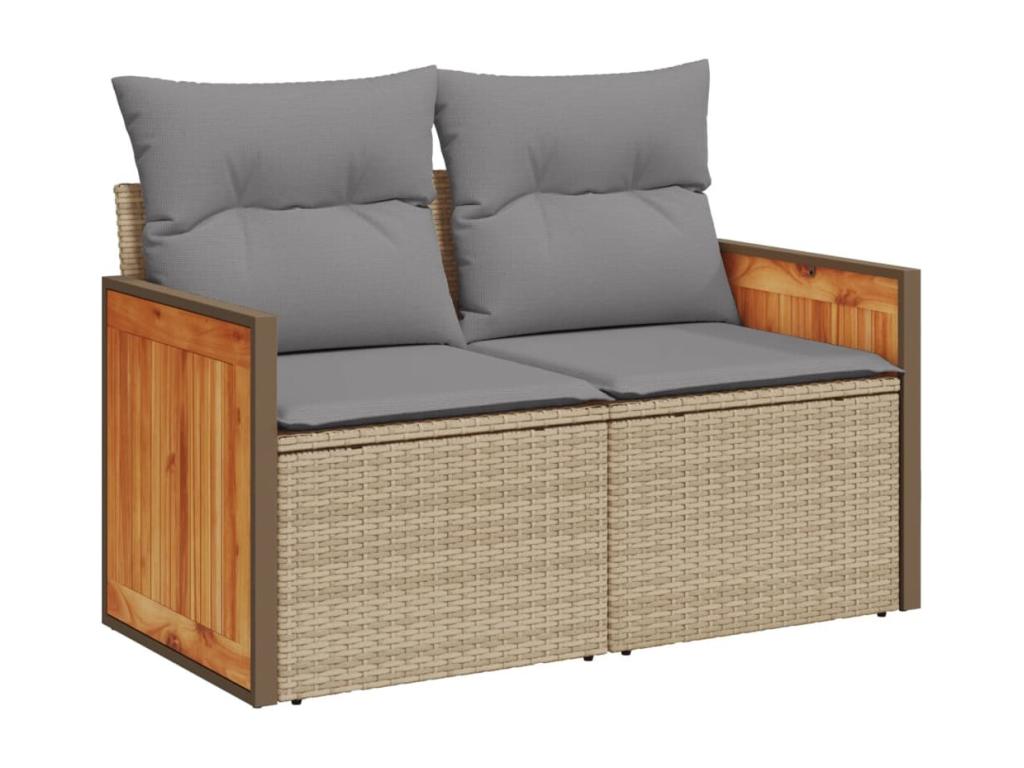 5-piece garden furniture set with cushions, beige woven resin RQXQ96714
