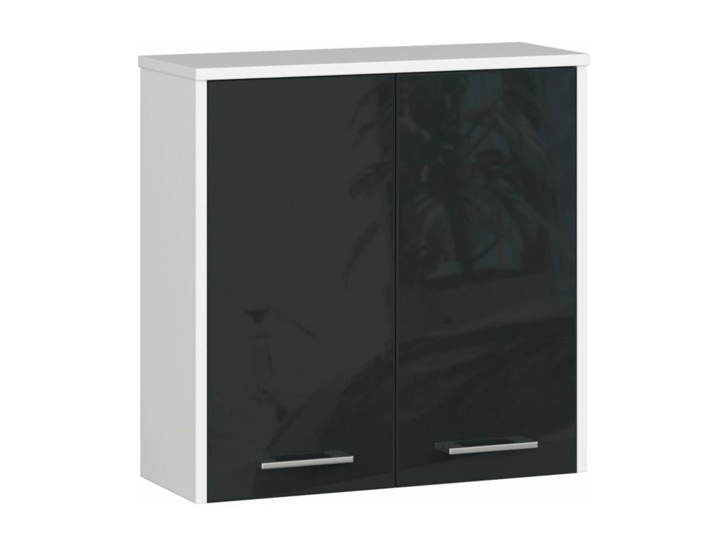 White bathroom cabinet 60x22x60 cm, 2 doors, glossy graphite front, ZYVO61134