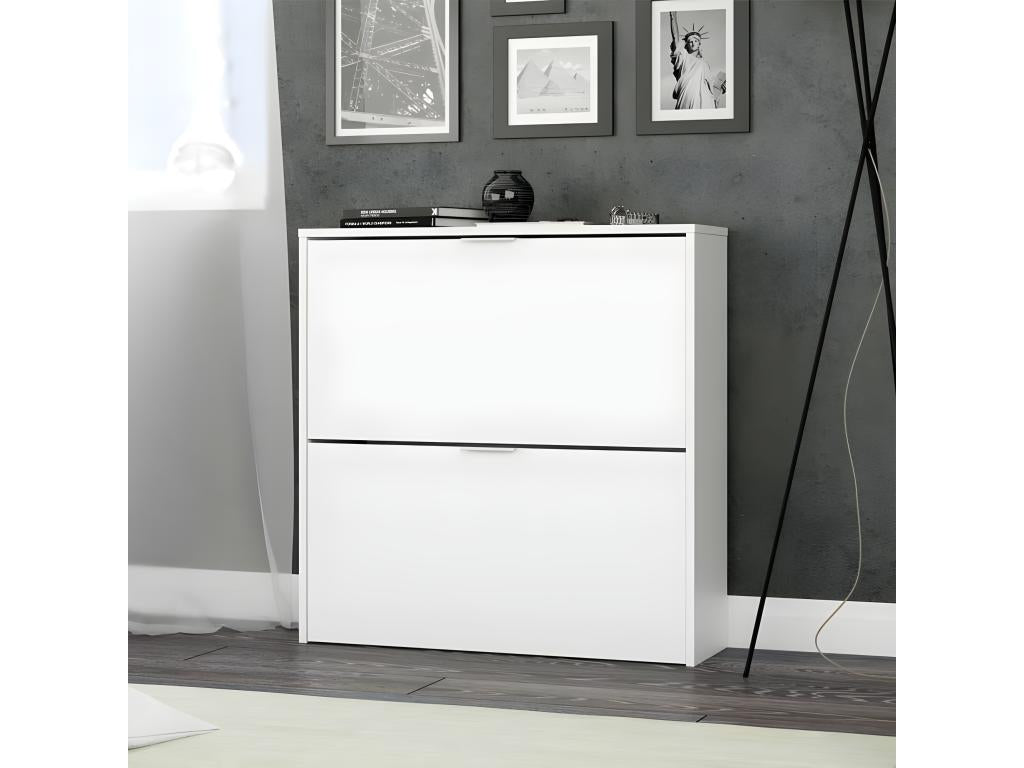 Shoe cabinet with 2 drop-down doors, white - Boisona - W 75 x D 22 x H 76 cm PXWI49075