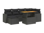 7-piece garden furniture set with cushions, black woven resin CCCB56495