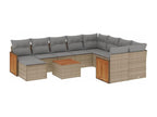 11-piece garden furniture set with beige resin wicker cushions HUQQ17685