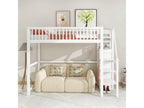 90x200 cm loft bed with wardrobe and stairs - solid wood and MDF - white, mattress not included NRHQ86069