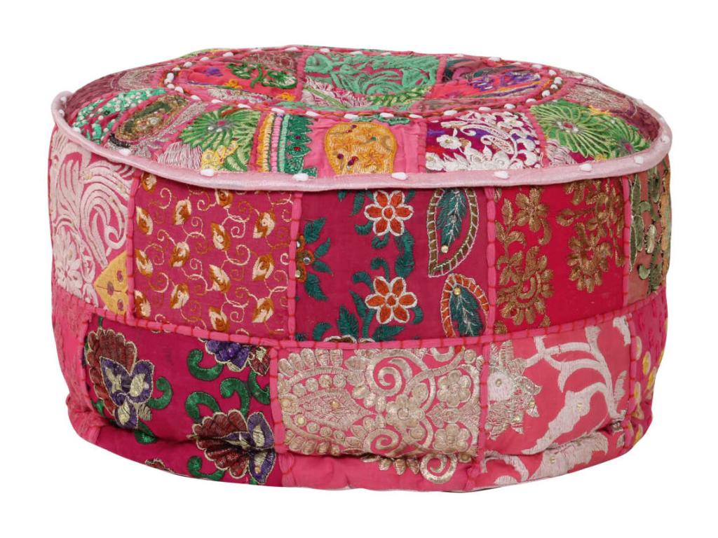 Handmade round cotton pouf from Nobellea, 40x20 cm, Pink BTDO10895