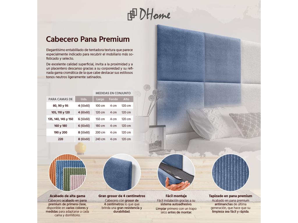 Elariva Upholstered Headboard in High-Quality Corduroy, Elariva Interior, Composed of Interchangeable Self-Adhesive Panels, Blue, 80 cm, BPSB45759