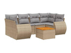 7-piece garden furniture set with cushions, beige woven resin LOUO26382