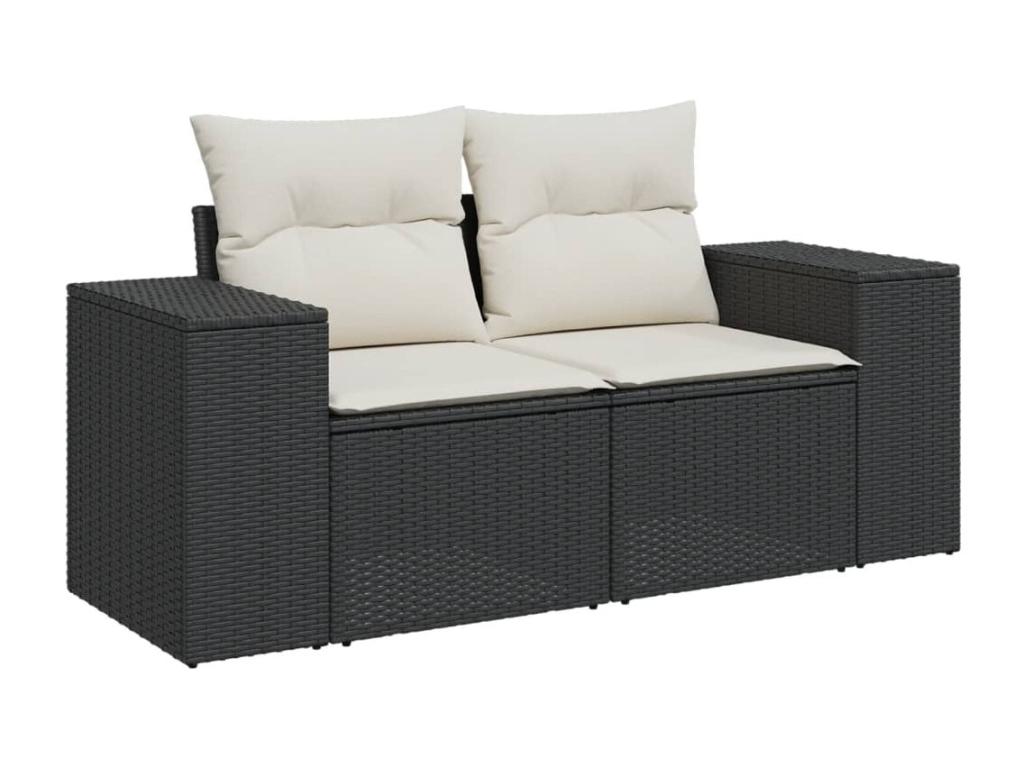 11-piece garden furniture set with cushions, black woven resin YEHP34070
