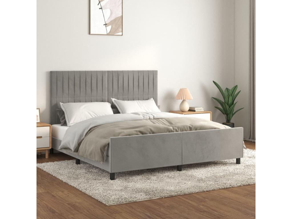 Bed frame with headboard, light grey, 160x200 cm, velvet, PVTO87170