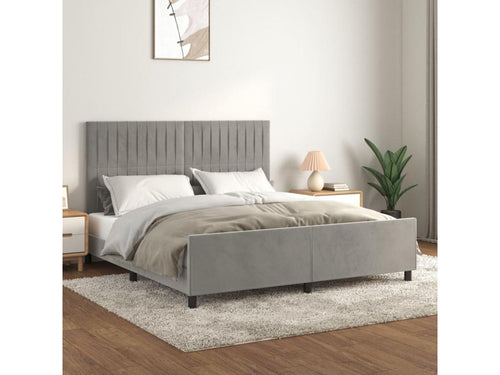 Bed frame with headboard, light grey, 160x200 cm, velvet, PVTO87170