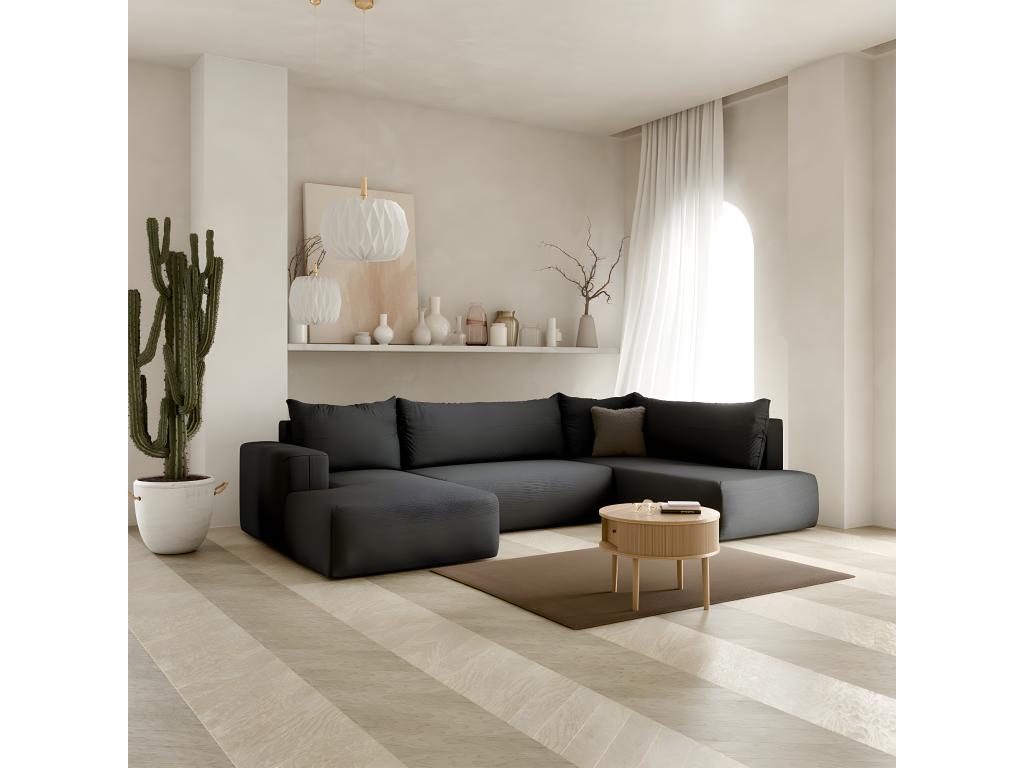 Boisona Dark Grey 5-seater U-shaped sofa bed with storage HDFE59954