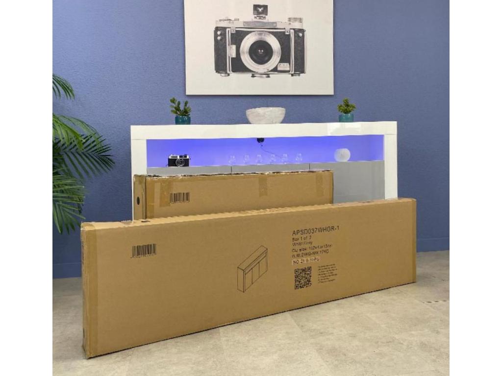 Low sideboard for living room/dining room in black and white with LED lighting, 120x40x72cm, A1 XOPV52302