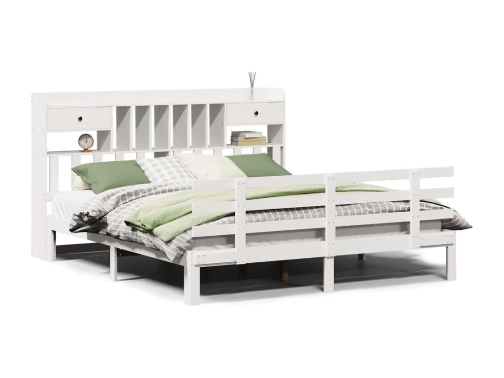 White 180x200 cm solid pine wood bookcase bed without mattress KEYL85240