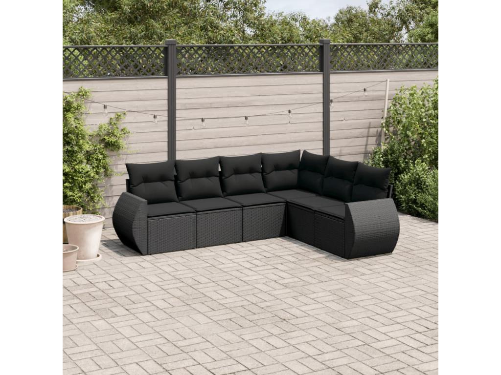 6-piece garden furniture set with cushions, black woven resin VANZ26214