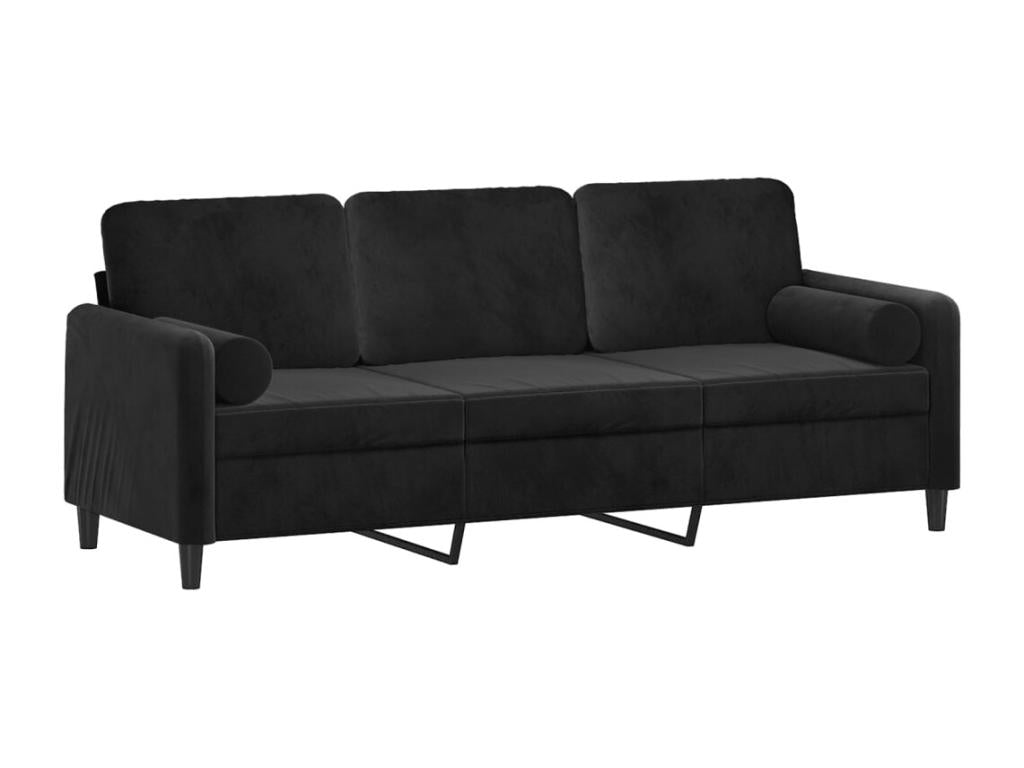 3-seater sofa with decorative cushions, black, 180 cm, velvet, GTMZ20695