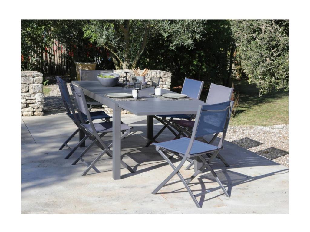 Boisona Folding Chair in Steel and Canvas, Set of 4, Graphite Blue EHXT75380