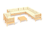 10-piece garden furniture set with cream cushions, solid pine wood, 4 YRGW56247