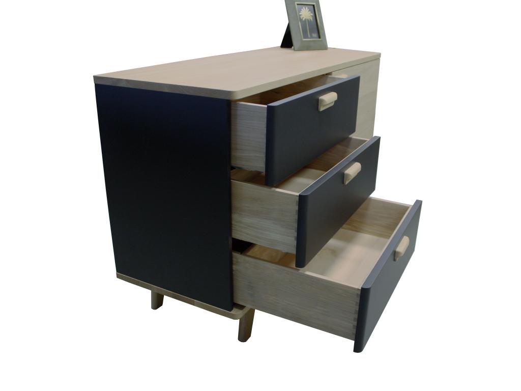 Solid oak and lacquered sideboard with 3 drawers and 1 door - 130W x 48D UVHF12344