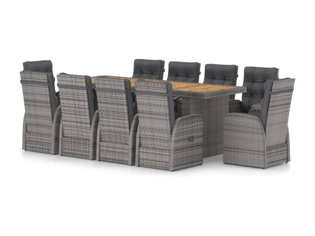 11-piece garden furniture set with cushions, grey wicker resin, GOSM22386