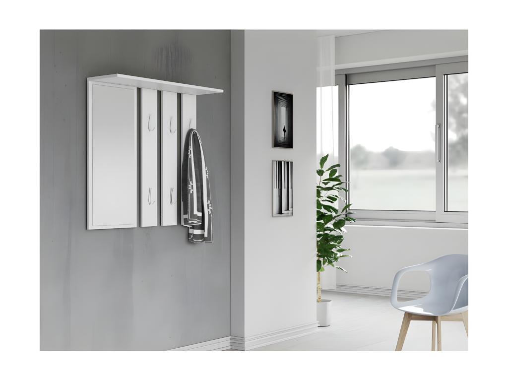 Boisonaère wall-mounted cabinet with large mirror - 6 double hooks - Shelf - Entryway furniture - 85x82x15cm KBEX90706