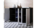 Low sideboard for living room/dining room in black and white with LED lighting, 120x40x72cm, A1 XOPV52302