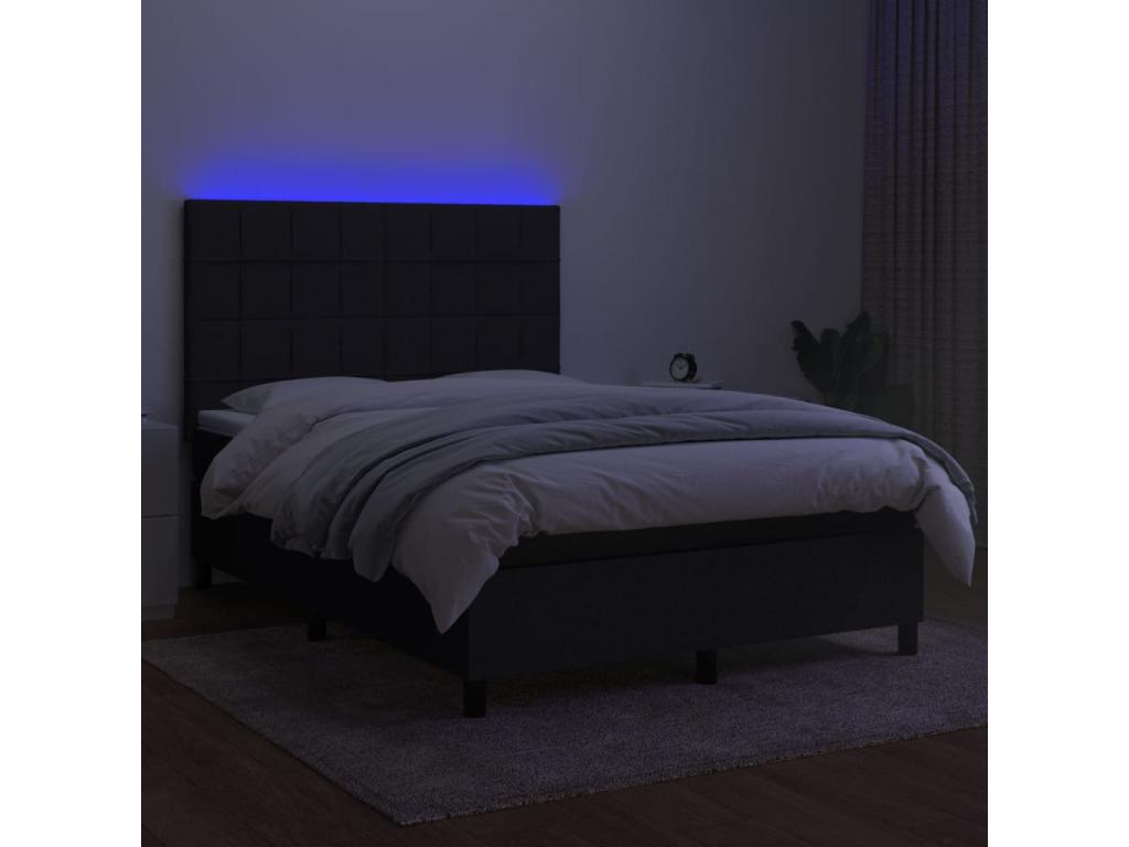 Boisona bed base and mattress with LED lighting, black, 140x190 cm, fabric, YVJD49182