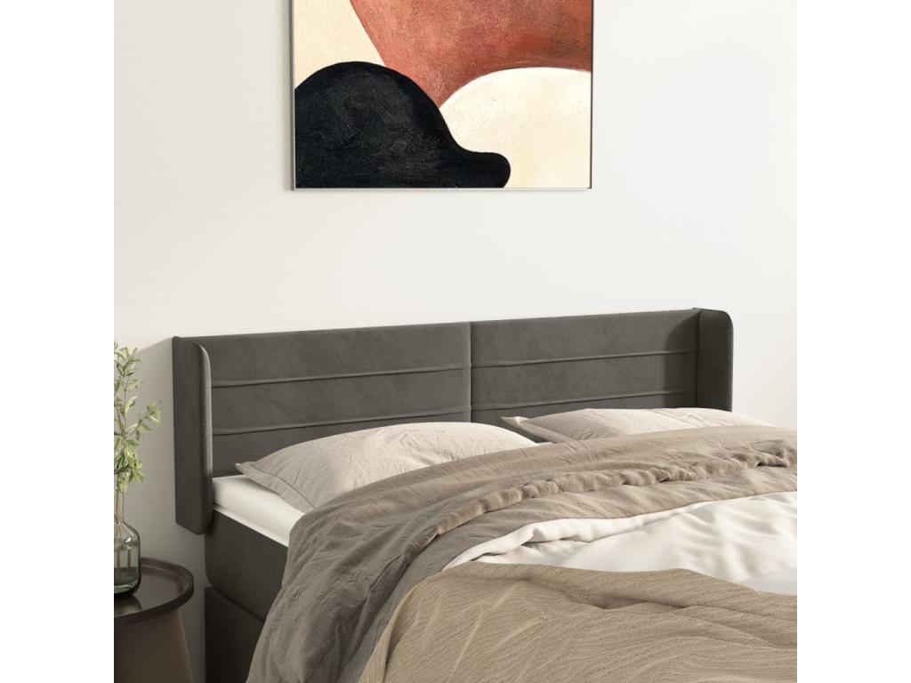 Headboard with wings, Dark Grey, 147x16x78/88 cm, Velvet, WDWP49484