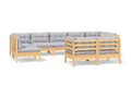 9-piece garden furniture set with grey cushions, solid pine wood PRQW23743