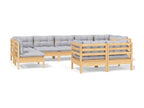 9-piece garden furniture set with grey cushions, solid pine wood PRQW23743