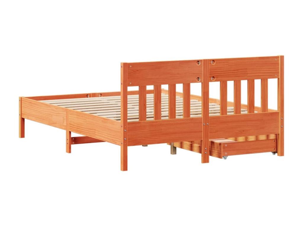 Bed frame without mattress, brown wax finish, 150x200cm, solid pine wood, DIGH96686